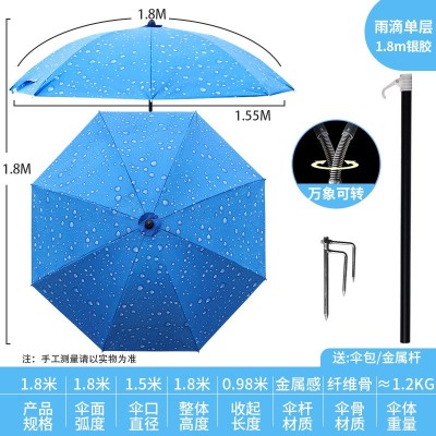 1.8米黑胶钓鱼伞渔具伞大钓伞万向广告伞加厚防晒遮阳伞垂钓雨伞2把